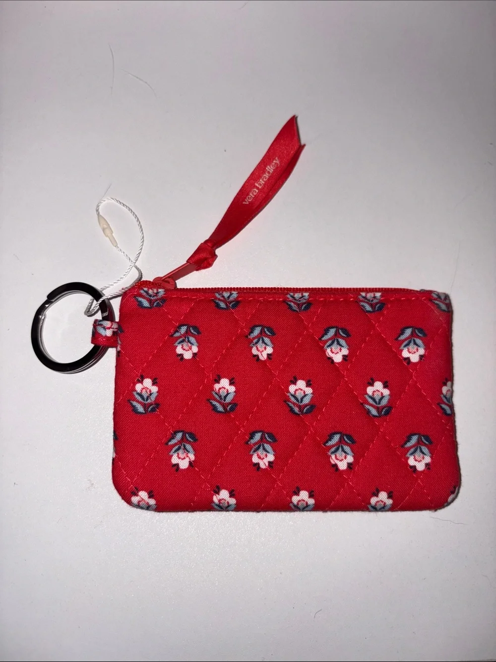 Vera Bradley Red Quilted Floral Card Case Keychain - Picture 2 of 2